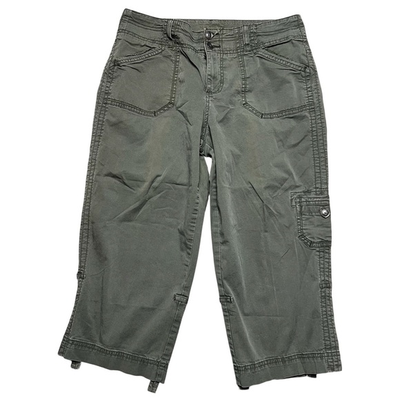 Y2K Crop Capri Cargo Pants Olive Green Size 6 - Picture 1 of 5
